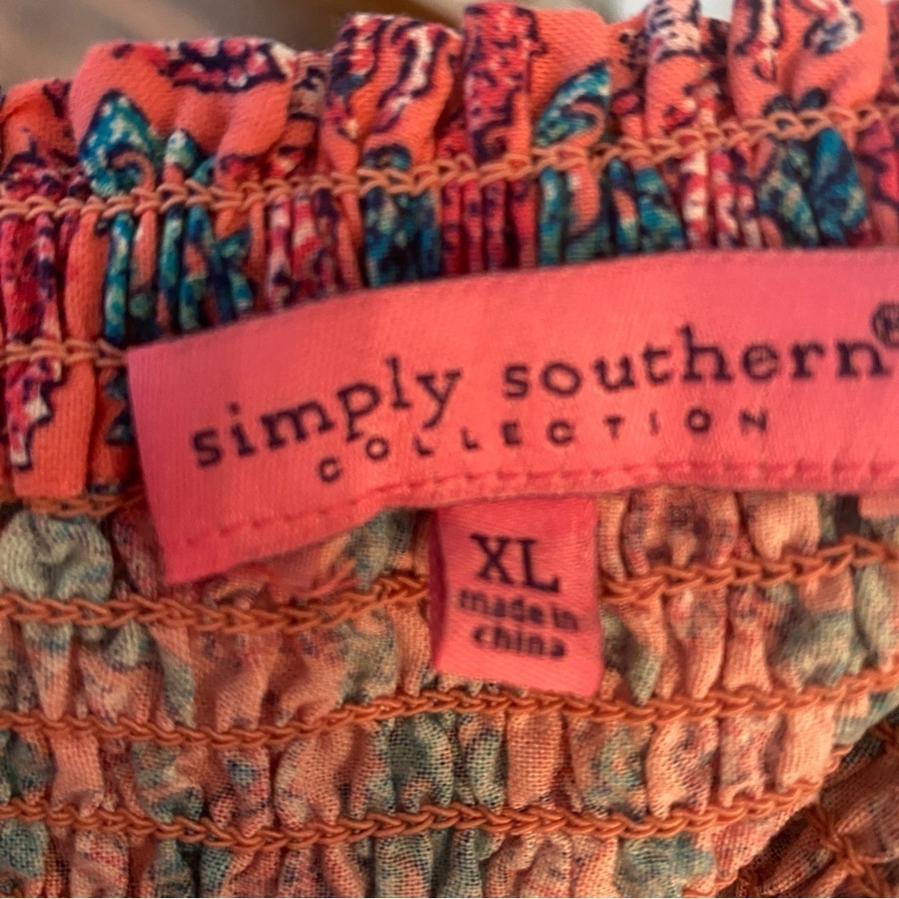 Simply Southern • Pink & Blue Seahorse Print Smocked Flutter Sleeve Top • Sz XL - Picture 3 of 7